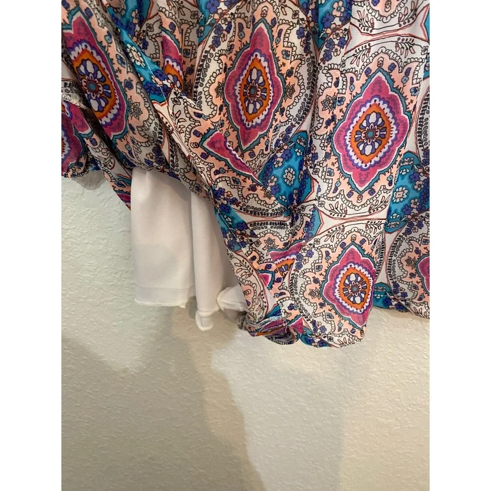 B. Smart Shorts Romper Paisley Lace Up‎ Long Sleeve Blue Pink Womens SZ  7
